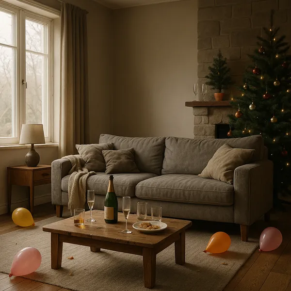 Enjoy an online jigsaw puzzle designed for browser play, featuring a cozy holiday living room interior.
