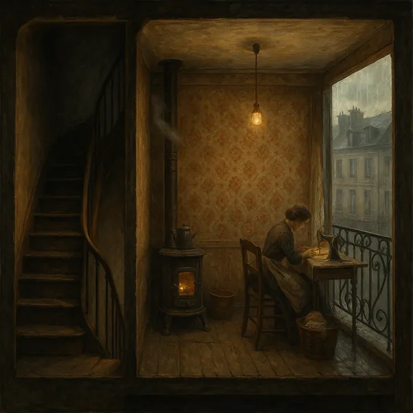 This online jigsaw puzzle features a quiet domestic scene set in a softly lit interior, perfect for lovers of cozy home and cityscape imagery.
