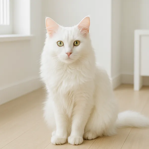 Enjoy an online jigsaw puzzle designed for browser play, featuring a beautiful white cat as the main subject in a cozy indoor scene.