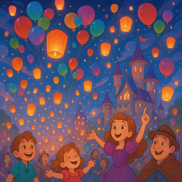 Enjoy an online jigsaw puzzle designed for browser play, featuring a warm, fantasy celebration under a starlit sky.