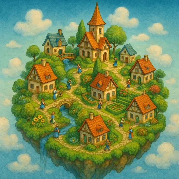 Enjoy an online jigsaw puzzle designed for browser play, featuring a whimsical floating village that blends nature and fantasy art.