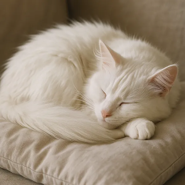 Here’s an online jigsaw puzzle you can play in your browser, focused on a peaceful pet moment featuring a serene white cat.
