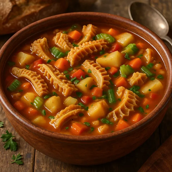 Enjoy an online jigsaw puzzle designed for browser play, featuring a steaming bowl of hearty food that celebrates comforting, rustic flavors.