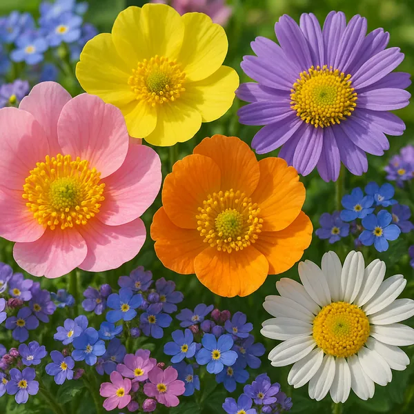 Enjoy an online jigsaw puzzle designed for browser play, featuring a bright, floral nature scene full of colorful blooms.