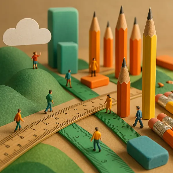 Enjoy an online jigsaw puzzle designed for browser play, featuring a whimsical miniature stationery landscape that blends art and everyday objects into a playfu