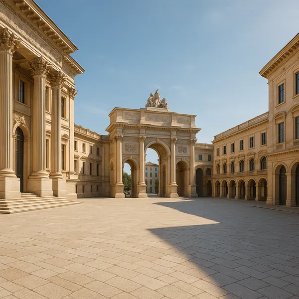 Enjoy an online jigsaw puzzle designed for browser play, featuring stately classical architecture in a sunlit urban square.