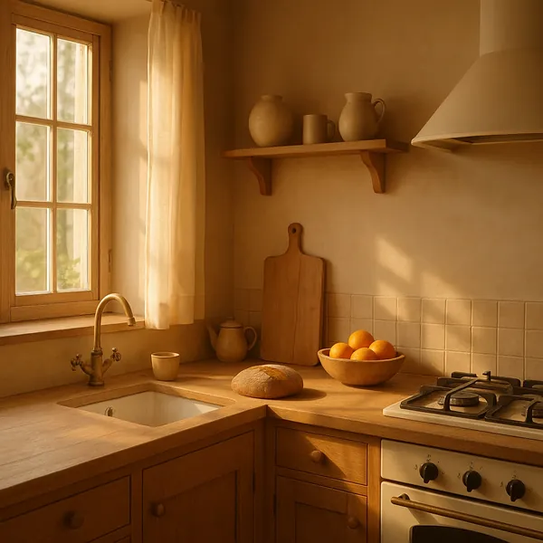 This online jigsaw puzzle features a sunlit kitchen scene that blends homey food and interior themes into a browser-friendly experience.
