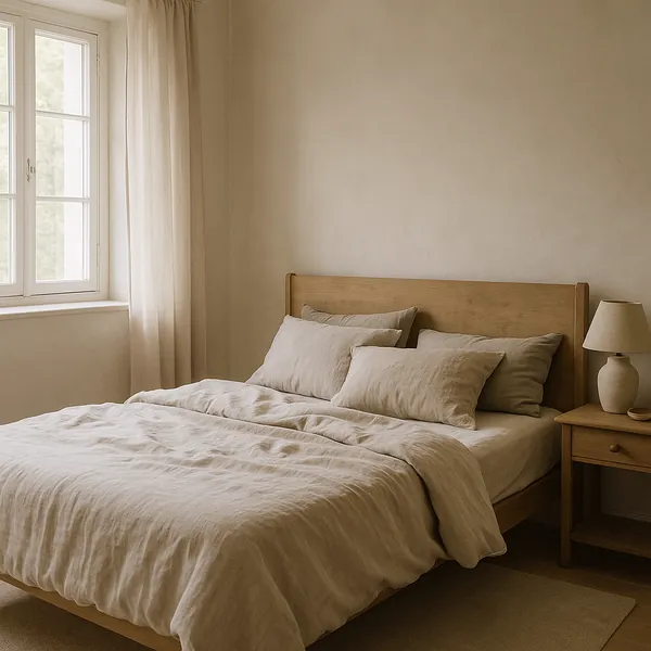 Enjoy an online jigsaw puzzle designed for browser play, featuring a serene bedroom interior and cozy home decor.