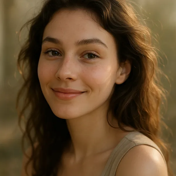 Enjoy an online jigsaw puzzle designed for browser play, featuring a warm, close-up portrait of a smiling young woman — a soothing people-themed image perfect f