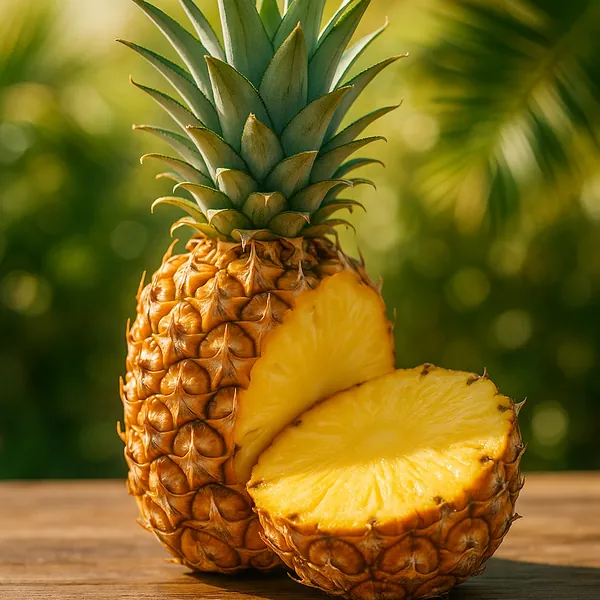 Enjoy an online jigsaw puzzle designed for browser play, featuring a fresh pineapple set against a tropical backdrop.