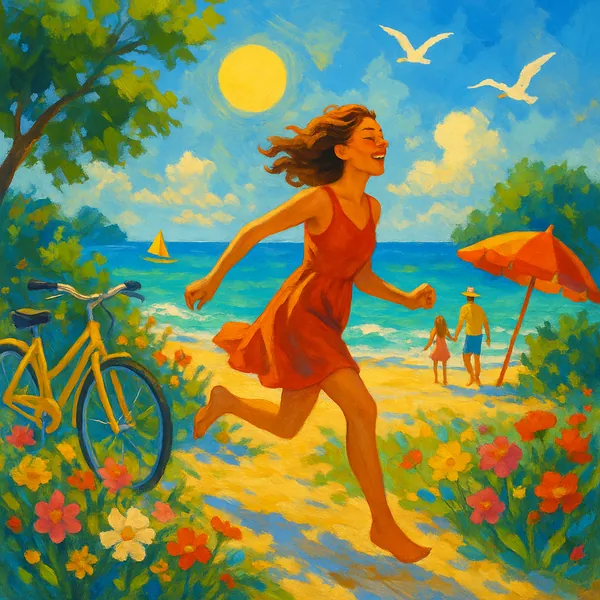 Enjoy an online jigsaw puzzle designed for browser play, featuring a sunlit beach scene that blends nature and joyful human moments.
