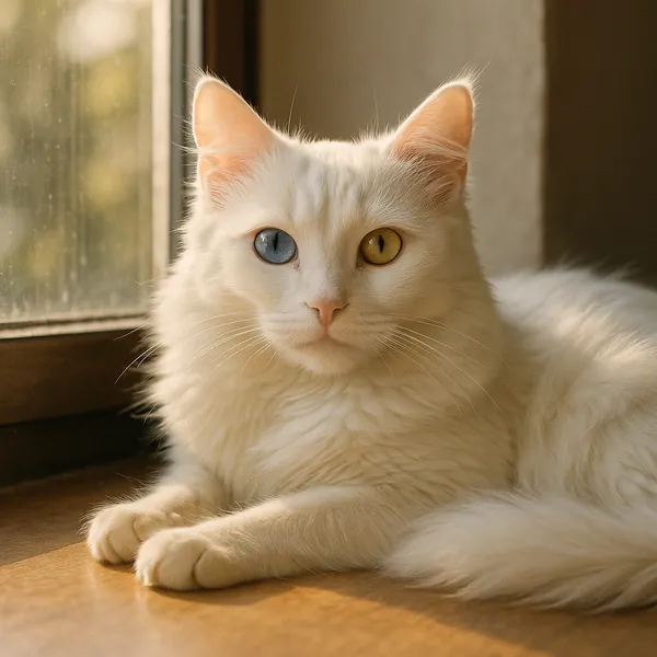 This online jigsaw puzzle features a serene pet portrait of a fluffy white cat, perfect for animal lovers to enjoy in the browser.