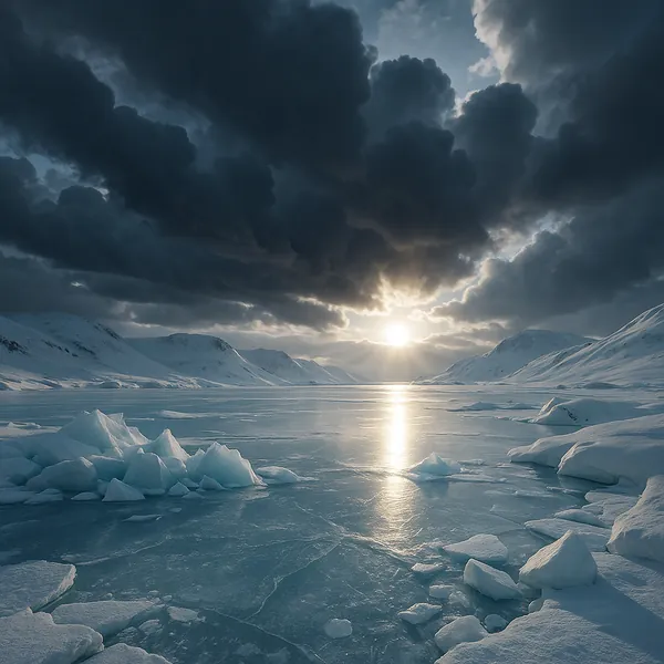 Enjoy an online jigsaw puzzle designed for browser play, featuring a dramatic arctic landscape of ice, snow, and cold blue waters.
