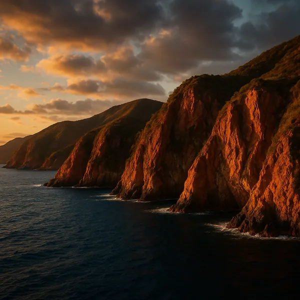 Enjoy an online jigsaw puzzle designed for browser play, featuring a dramatic coastal landscape at golden hour.