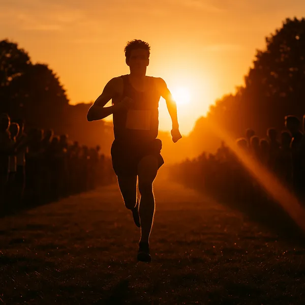 Play an online jigsaw puzzle in your browser that shows a lone runner sprinting toward a glowing sunset, a striking scene rooted in sports and outdoor photograp