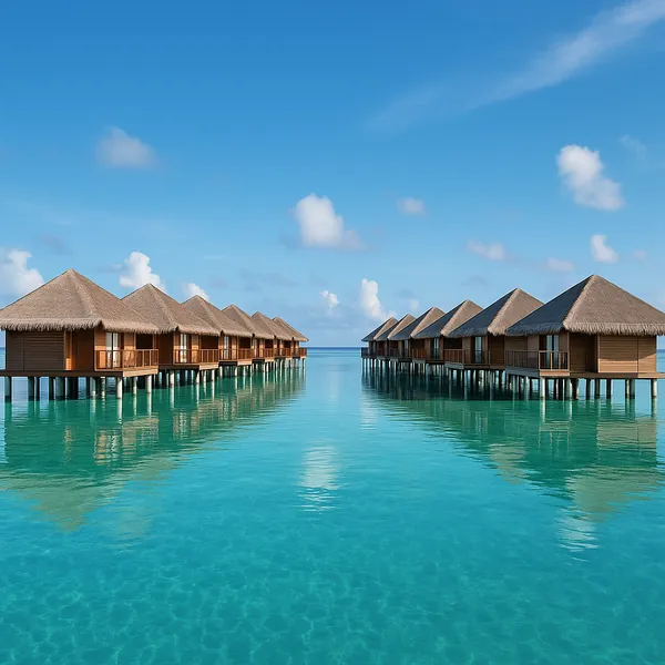 Here’s an online jigsaw puzzle you can play in your browser, focused on a serene tropical seaside resort with overwater bungalows.