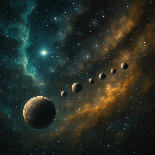 Enjoy an online jigsaw puzzle designed for browser play, featuring a stunning space scene filled with planets and cosmic clouds.