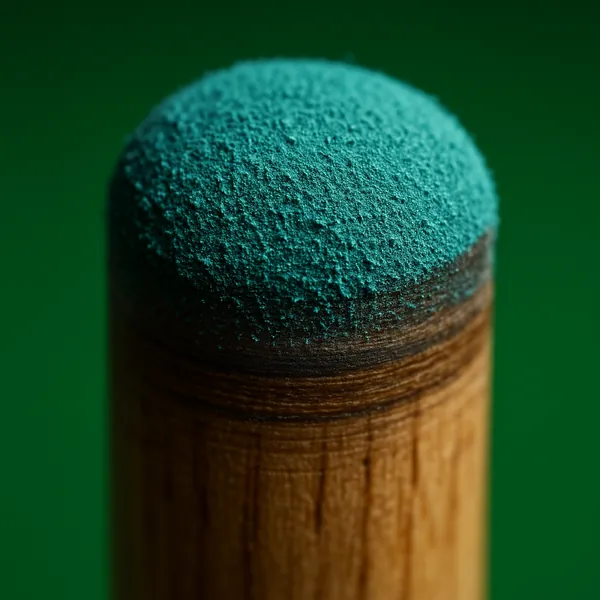 This online jigsaw puzzle features a close-up still life of a billiards cue tip, perfect for fans of sports and tabletop games.