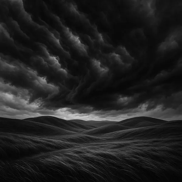 Enjoy an online jigsaw puzzle designed for browser play, featuring a dramatic stormy landscape in striking black and white.