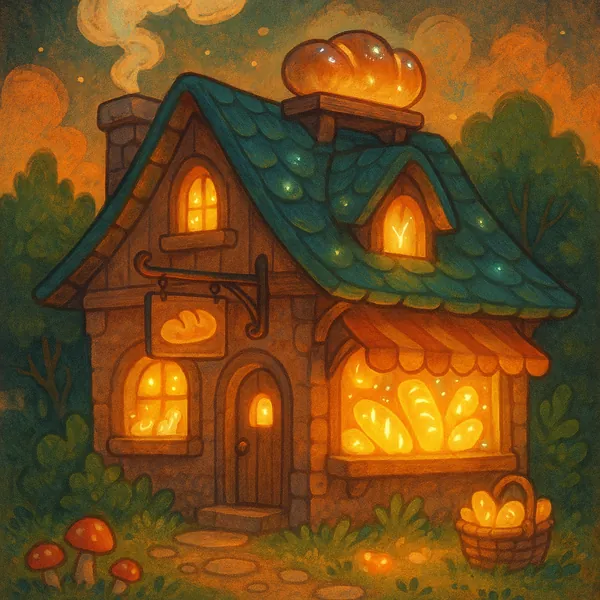 Enjoy an online jigsaw puzzle designed for browser play, featuring a charming bakery cottage that celebrates food and cozy village life.