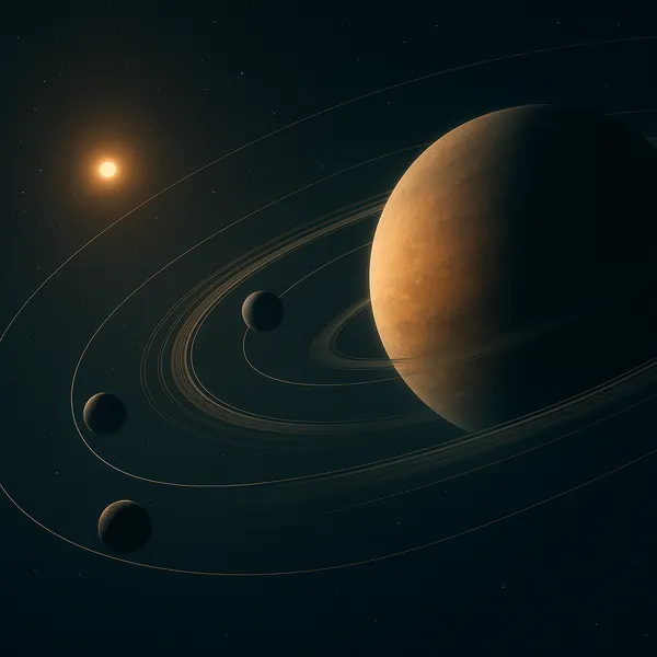 Enjoy an online jigsaw puzzle designed for browser play, featuring a serene space scene of a ringed planet and its orbiting moons.