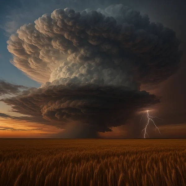 Enjoy an online jigsaw puzzle designed for browser play, featuring a dramatic storm rolling over a wide wheat field — a nature scene full of power and texture.