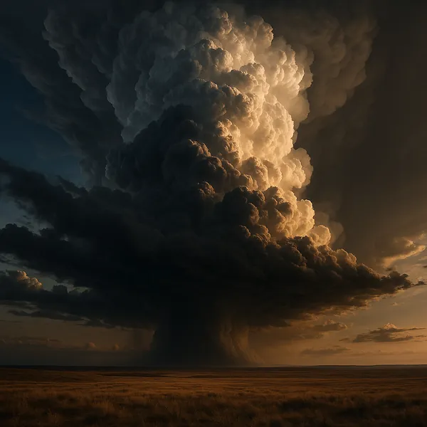 Enjoy an online jigsaw puzzle designed for browser play, featuring a dramatic storm cloud rising above an open grassland landscape.