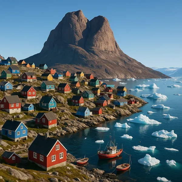 Enjoy an online jigsaw puzzle designed for browser play, featuring a picturesque coastal village nestled below a dramatic mountain and dotted with colorful hous
