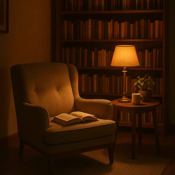 Enjoy an online jigsaw puzzle designed for browser play, featuring a cozy reading nook set in a warm, book-filled interior.