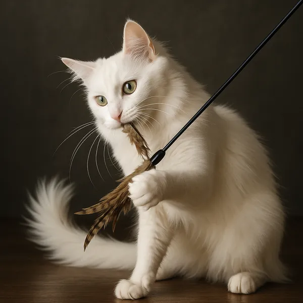Enjoy an online jigsaw puzzle designed for browser play, featuring a fluffy white cat at play — a delightful pet-themed image perfect for animal lovers.