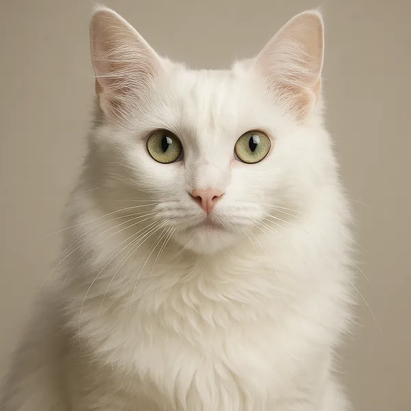 Enjoy an online jigsaw puzzle designed for browser play, featuring a serene portrait of a white long-haired cat.