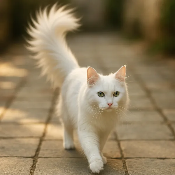 Enjoy an online jigsaw puzzle designed for browser play, featuring a serene animal scene of a graceful white cat.