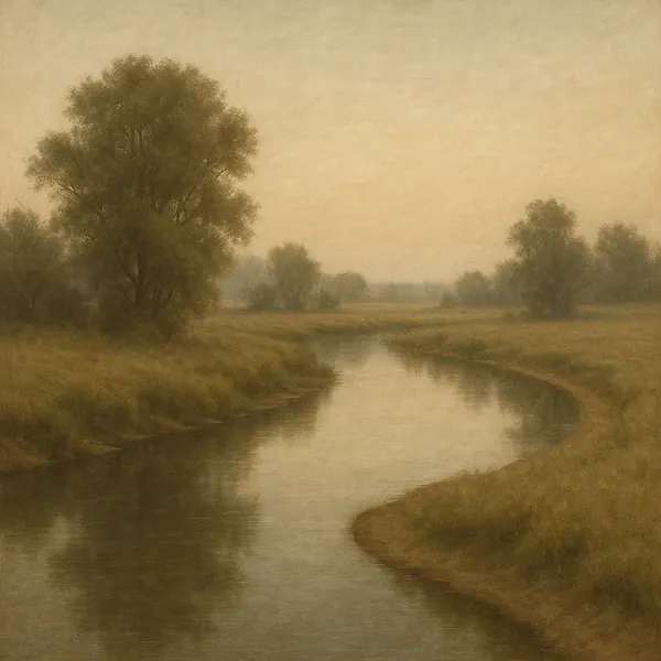 Enjoy an online jigsaw puzzle designed for browser play, featuring a tranquil riverside landscape in soft, natural tones.