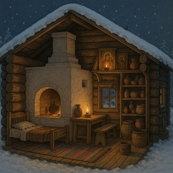 Enjoy an online jigsaw puzzle designed for browser play, featuring a cozy rustic cabin interior set against a snowy winter night — a heartwarming scene of home