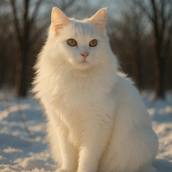 Enjoy an online jigsaw puzzle designed for browser play, featuring a gentle, long-haired white cat in a winter setting — perfect for animal lovers and cozy natu