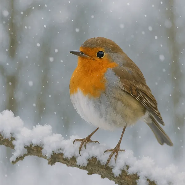Enjoy an online jigsaw puzzle designed for browser play, featuring a charming robin perched on a snow-covered branch — a peaceful nature scene perfect for bird