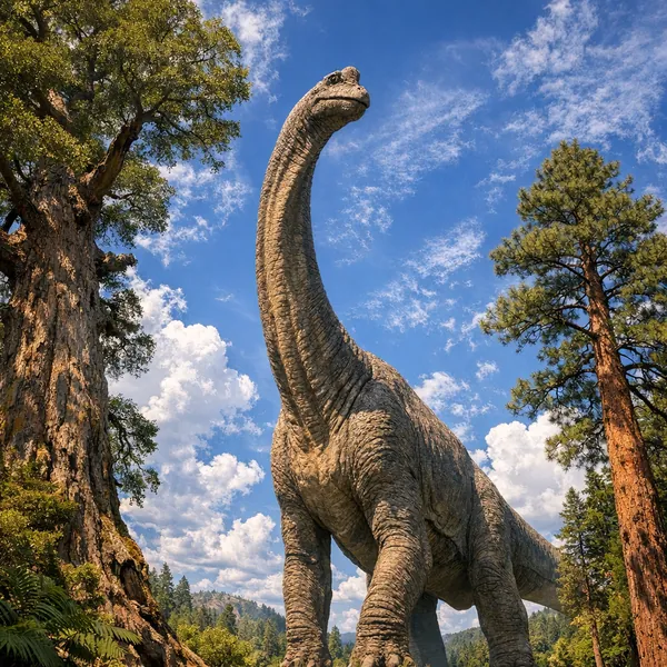 Enjoy an online jigsaw puzzle designed for browser play, featuring a majestic dinosaur scene set in nature.