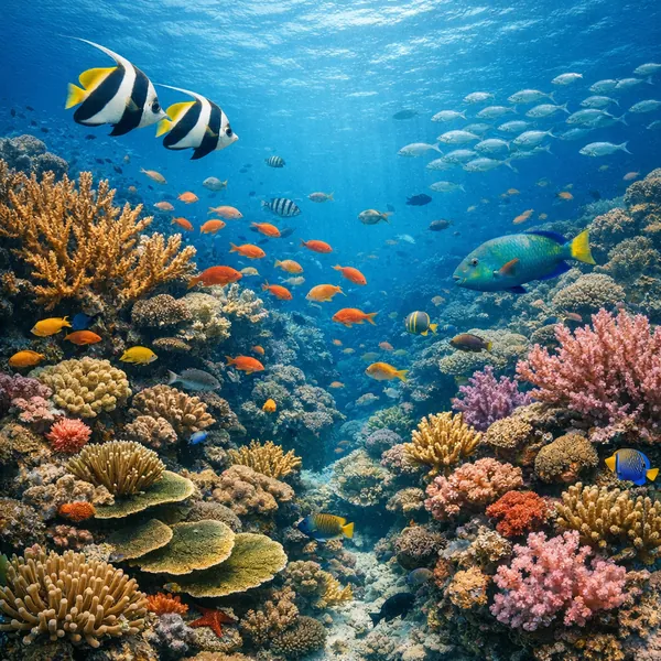 Enjoy an online jigsaw puzzle designed for browser play, featuring a vibrant underwater reef scene full of marine life and coral.