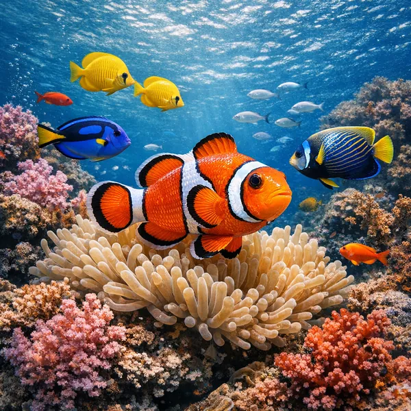 Enjoy an online jigsaw puzzle designed for browser play, featuring a vibrant underwater reef scene filled with colorful fish and coral.