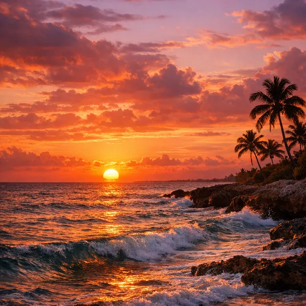 Here’s an online jigsaw puzzle you can play in your browser, focused on a warm tropical sunset by the sea and celebrating the beauty of nature.