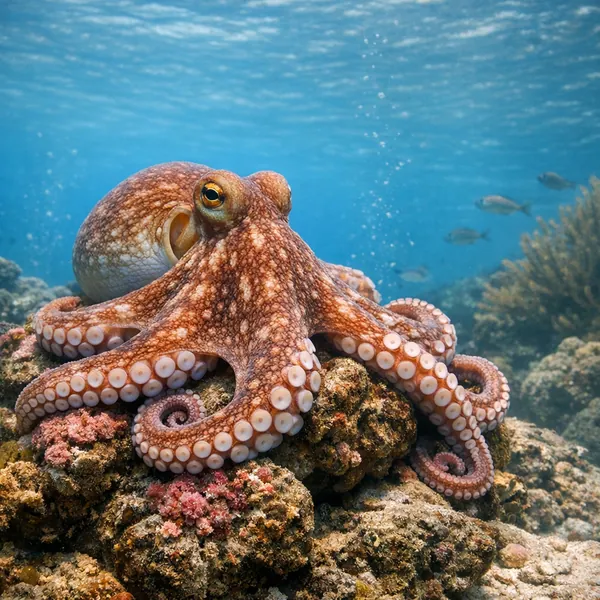 Enjoy an online jigsaw puzzle designed for browser play, featuring a striking octopus resting on a coral reef — a beautiful slice of marine life.