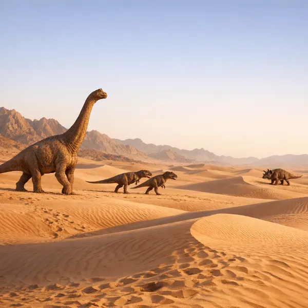 Here’s an online jigsaw puzzle you can play in your browser, featuring a prehistoric animals theme with dinosaurs roaming a sunlit desert landscape.