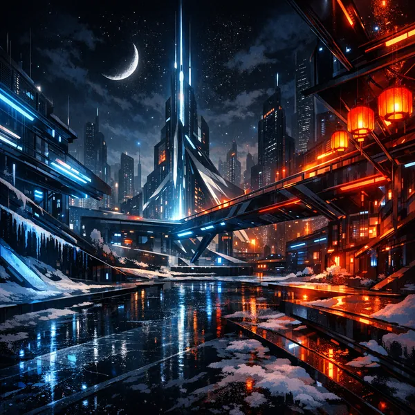 Enjoy an online jigsaw puzzle designed for browser play, featuring a futuristic night cityscape lit by neon.