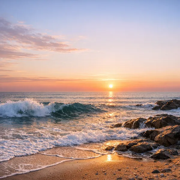 Enjoy an online jigsaw puzzle designed for browser play, featuring a tranquil seaside sunset and the soothing beauty of the ocean.