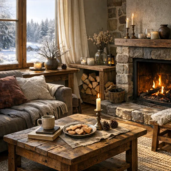 Enjoy an online jigsaw puzzle designed for browser play, featuring a cozy winter interior scene that invites slow, calming assembly.
