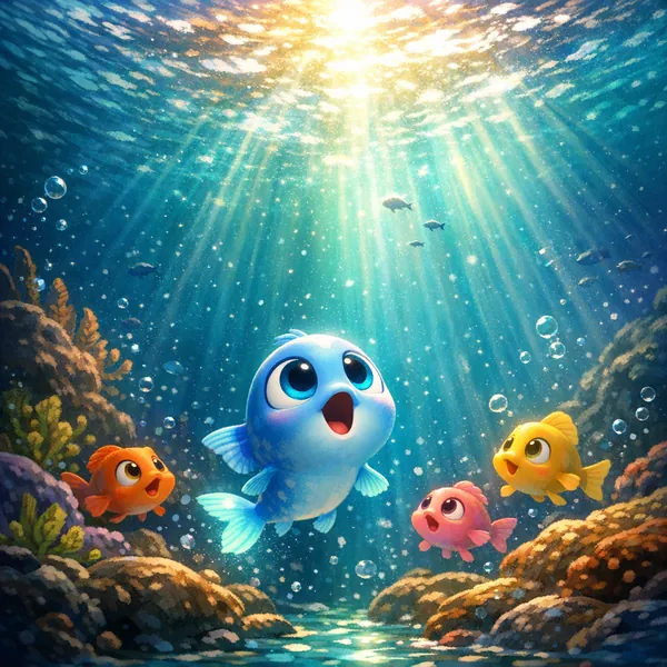 Enjoy an online jigsaw puzzle designed for browser play, featuring a whimsical underwater scene of colorful fish and sunlit ocean waters.