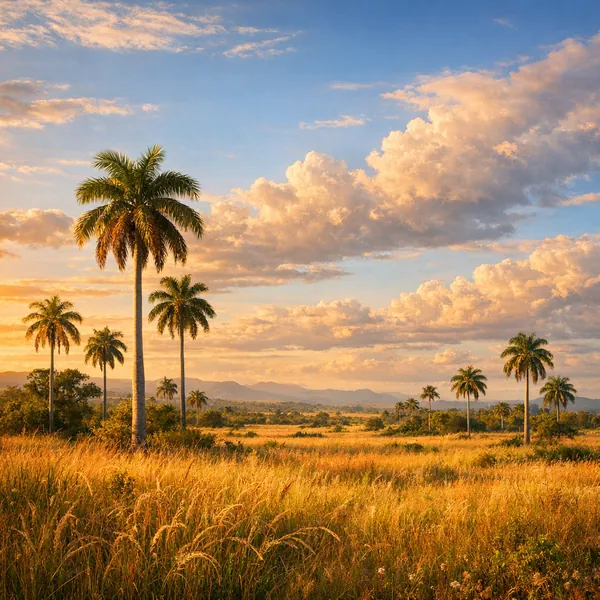 Enjoy an online jigsaw puzzle designed for browser play, featuring a warm, sunlit tropical landscape.