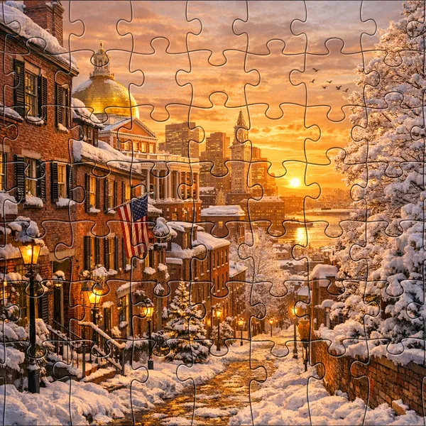 Golden Hour in a Snowy Boston Puzzle jigsaw puzzle