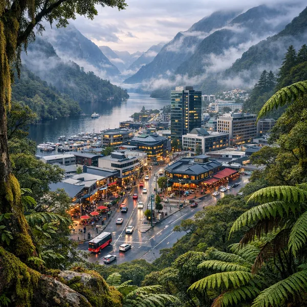 Here’s an online jigsaw puzzle you can play in your browser, featuring a cozy mountain town nestled between misty fjords and lush rainforest — a delightful blen