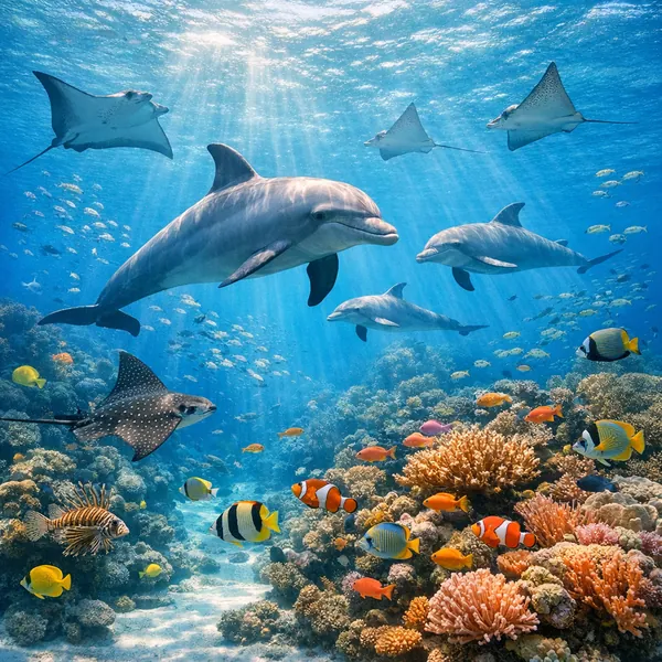 Enjoy an online jigsaw puzzle designed for browser play, featuring a vibrant underwater scene full of marine life and coral reef color.
